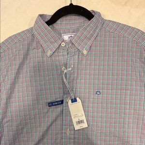 Southern Tide Men's Casual Plaid Shirt - Green and Pink